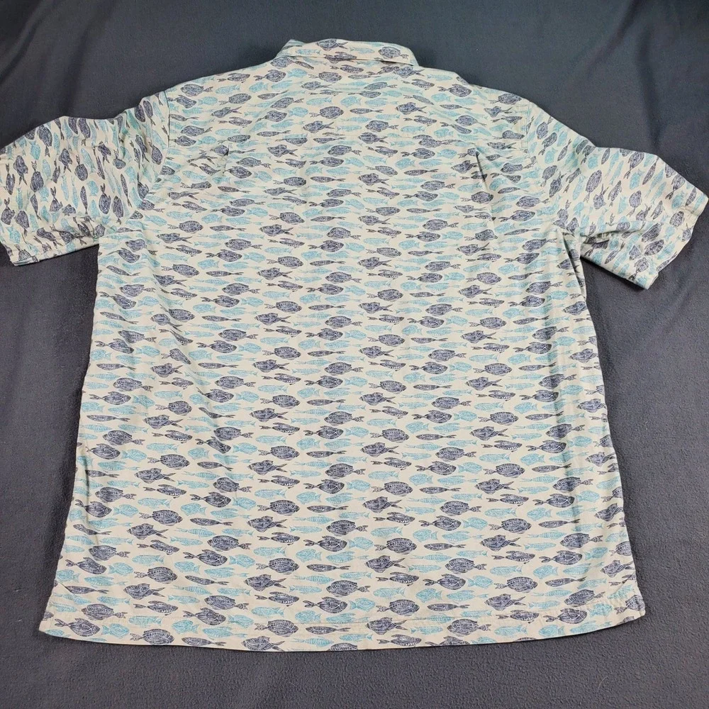 LL Bean Mens Traditional Fit Fish Print Cotton Short Sleeve Button Up Shirt M
